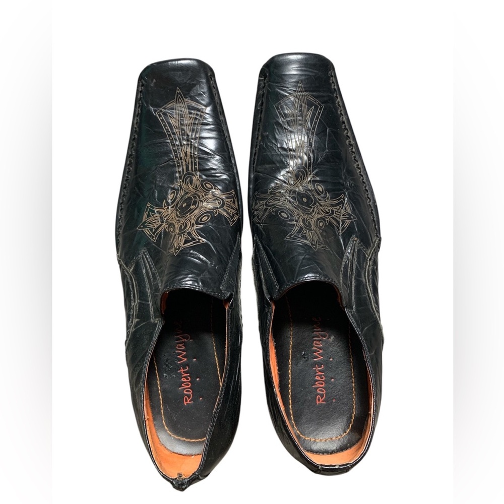 Robert Wayne ☠️‎ Rome Black Cross Leather Loafers